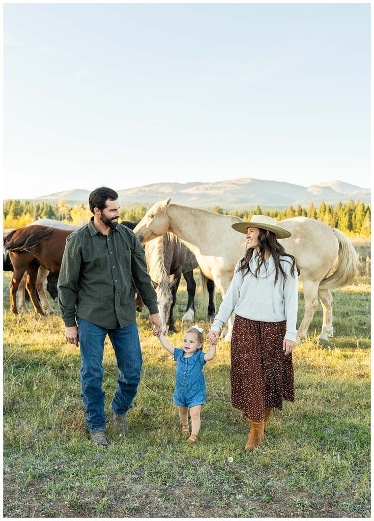 fall family session with horses in island park, ID